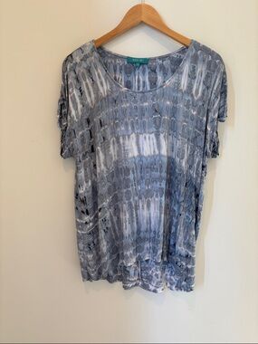 River + Sky Blue and Gray Tie-Dye Ombré Scoop Neck Short Sleeve Tee Top small